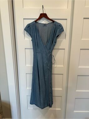 GAP Light Blue Soft Denim Wrap Midi Dress